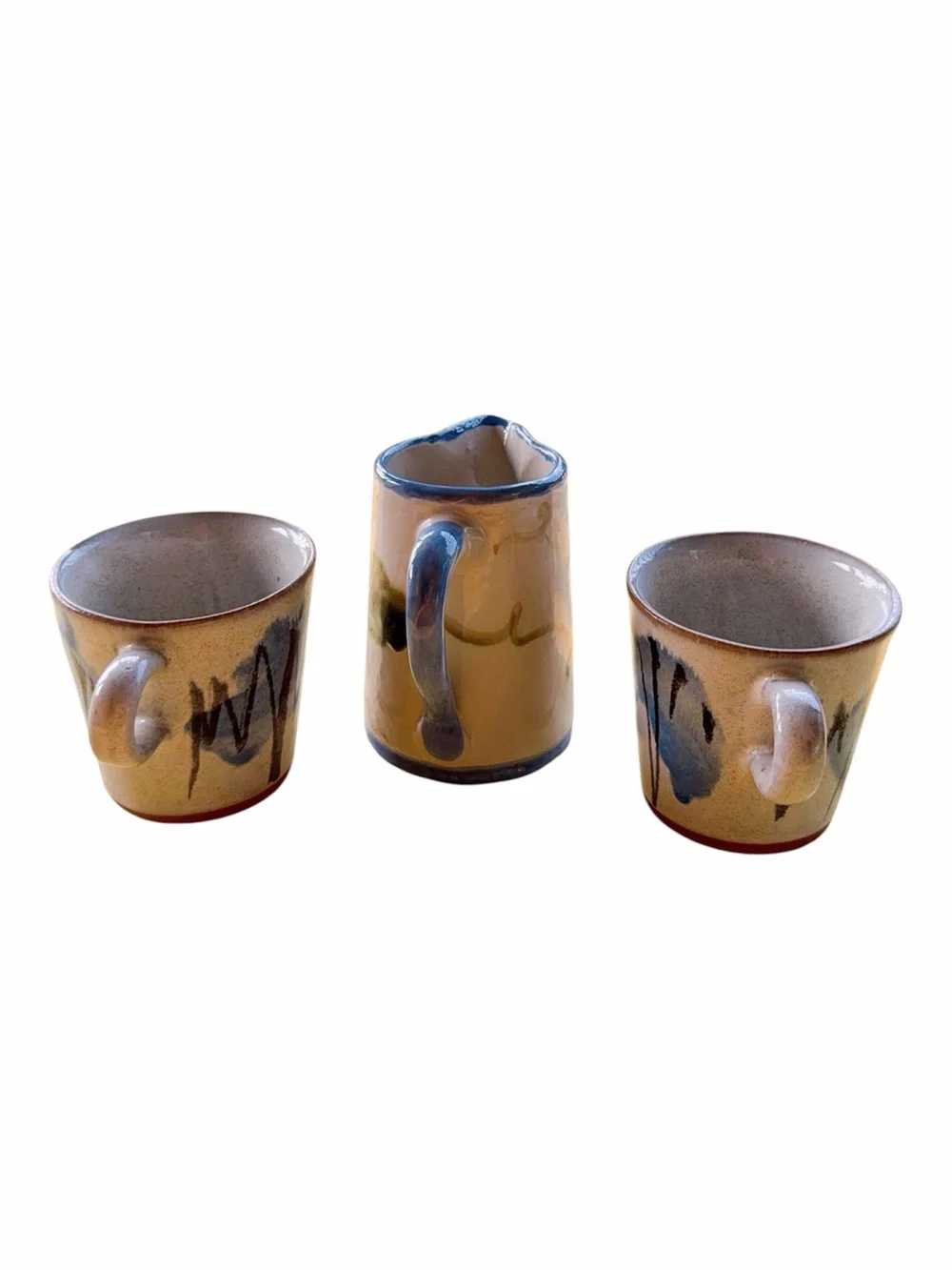 Vintage mismatched studio pottery coffee set Jerry Taylor creamer rustic clay m.